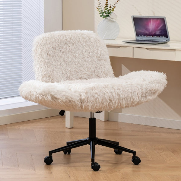 English Elm Criss Cross Swivel Chair Fluffy Lamb Wool Fleece Ergonomic Seat for Home Office W3248P424651