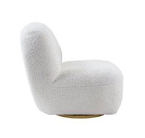 English Elm Yedaid Plush White Teddy Sherpa Accent Chair with 360° Swivel, Full Foam Comfort & Wooden Frame B2726P251792
