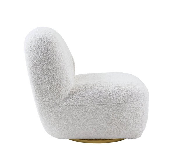 English Elm Yedaid Plush White Teddy Sherpa Accent Chair with 360° Swivel, Full Foam Comfort & Wooden Frame B2726P251792