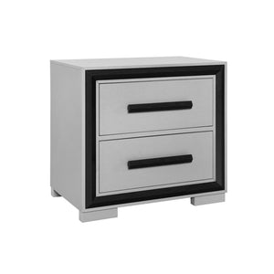English Elm ADELAIDE Solid Wood Nightstand in Grey Black Finish — 2 Spacious Drawers, Sleek Silver Accents, Modern Design B201P215684