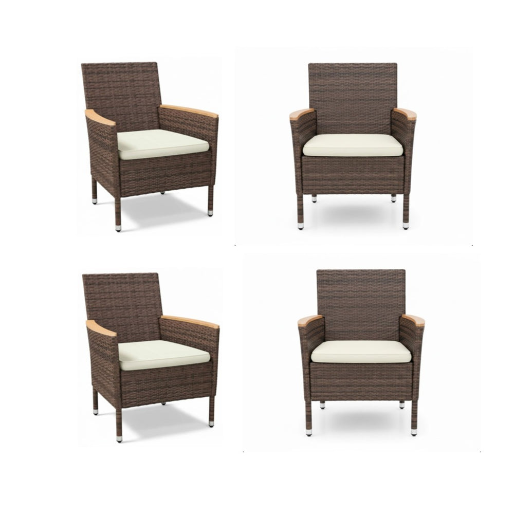 English Elm 4-piece Outdoor Pe Rattan Dining Armchair Set with Cushions for Patio Deck Brown B082P455160
