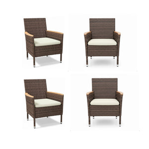 English Elm 4-piece Outdoor Pe Rattan Dining Armchair Set with Cushions for Patio Deck Brown B082P455160