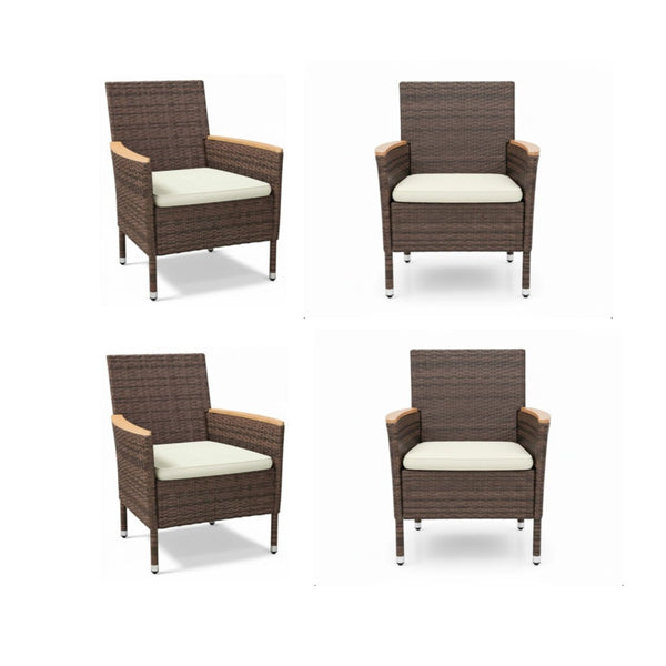 English Elm 4-piece Outdoor Pe Rattan Dining Armchair Set with Cushions for Patio Deck Brown B082P455160