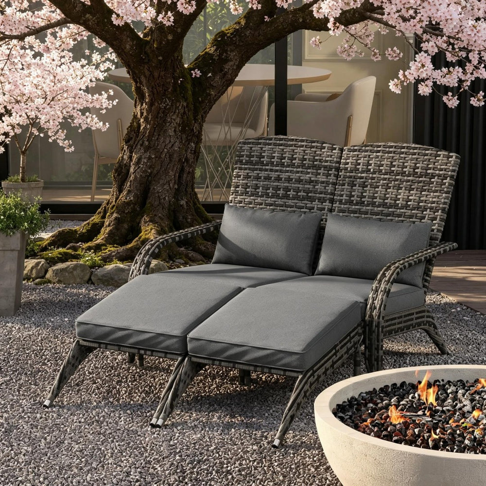 English Elm Outdoor Pe Rattan High Back Lounge Chair with Footstools for Patio Fire Pit Gatherings Gray T3971S00256
