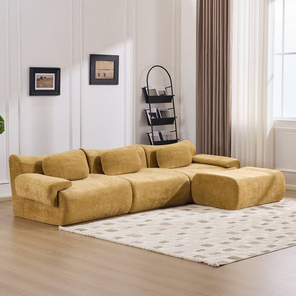 English Elm Modular Chenille Deep Seat Sectional Sofa with Bamboo Frame for Living Room Lounge Yellow W1829S00067