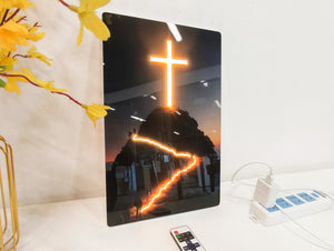 English Elm 24X16 Christian Cross Led Wall Art - Illuminated Acrylic Decor With Remote For Modern Spaces & Reflection T3976P383256