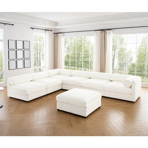 English Elm Modern 6-Piece Modular Sectional Sofa with Chenille Comfort, Cylindrical Support, Hidden Storage & Easy Assembly White W714S01045