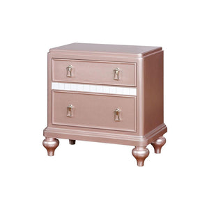 English Elm 2 Drawer Nightstand with Ample Storage and Inset Handles, Contemporary Wooden Bedside Table with Sturdy Legs and Wide Display Top Rose Gold B016P251438