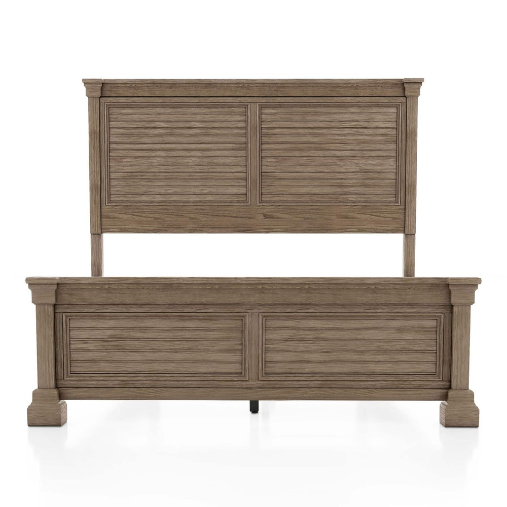 English Elm Transitional Queen Bed Shutter Headboard Elm Veneer Weathered Gray Farmhouse Frame B2741S00928