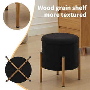 English Elm Modern Round Storage Ottoman with Removable Lid and Metal Base — Versatile Foldable Footstool for Cozy Living Spaces Black W2725P209391