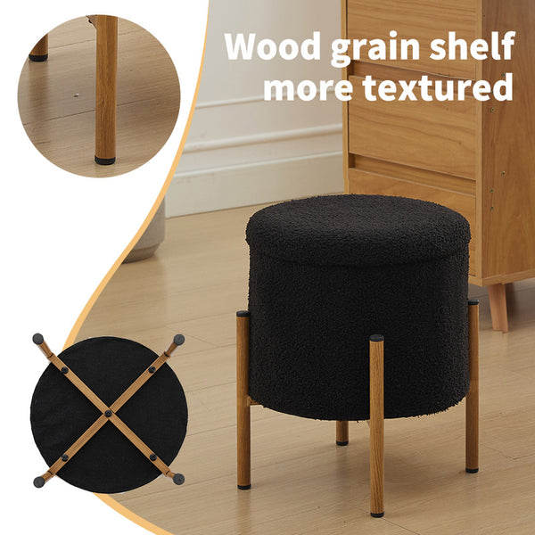 English Elm Modern Round Storage Ottoman with Removable Lid and Metal Base — Versatile Foldable Footstool for Cozy Living Spaces Black W2725P209391