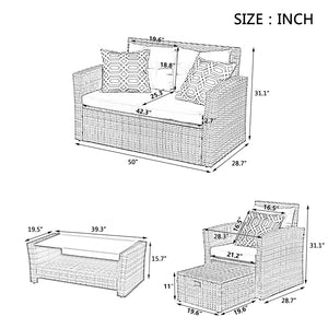 English Elm Patio 6-Piece Pe Wicker Furniture Set With Glass Coffee Table - Stylish Outdoor Seating For Any Space W1703S00020-GIGA