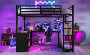 English Elm Metal Twin Xl Loft Bed with L Shaped Desk Wardrobe and Storage for Teens W1580S00417