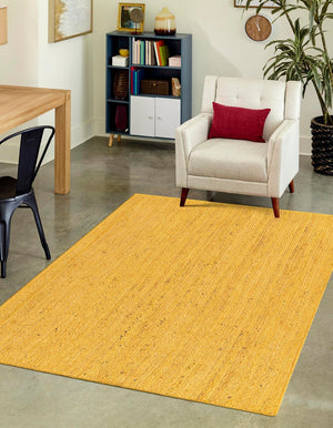 Unique Loom Braided Jute Dhaka Hand Braided Solid Rug Yellow,  7' 1" x 10' 0"