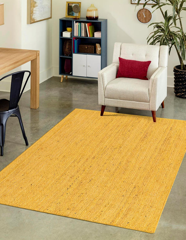 Unique Loom Braided Jute Dhaka Hand Braided Solid Rug Yellow,  7' 1" x 10' 0"
