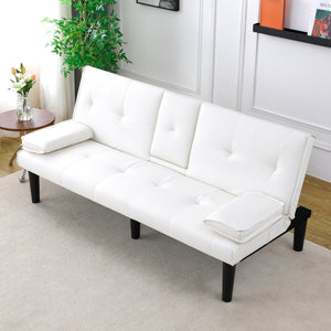 English Elm The 67-inch PVC multi-functional sofa bed with cup holder and one-click fold, space-saving comfort for guests White W3371P347648