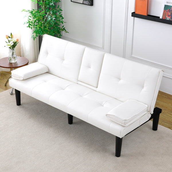 English Elm The 67-inch PVC multi-functional sofa bed with cup holder and one-click fold, space-saving comfort for guests White W3371P347648
