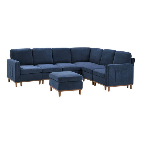 English Elm Modern Modular Sectional Sofa Plush Fabric Upholstery Reconfigurable Living Room Seating Blue W2085S00113