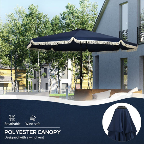 English Elm Outsunny 9ft Ruffled Fringe Patio Umbrella Vented Canopy Crank Tilt Resort Style W2225P200479