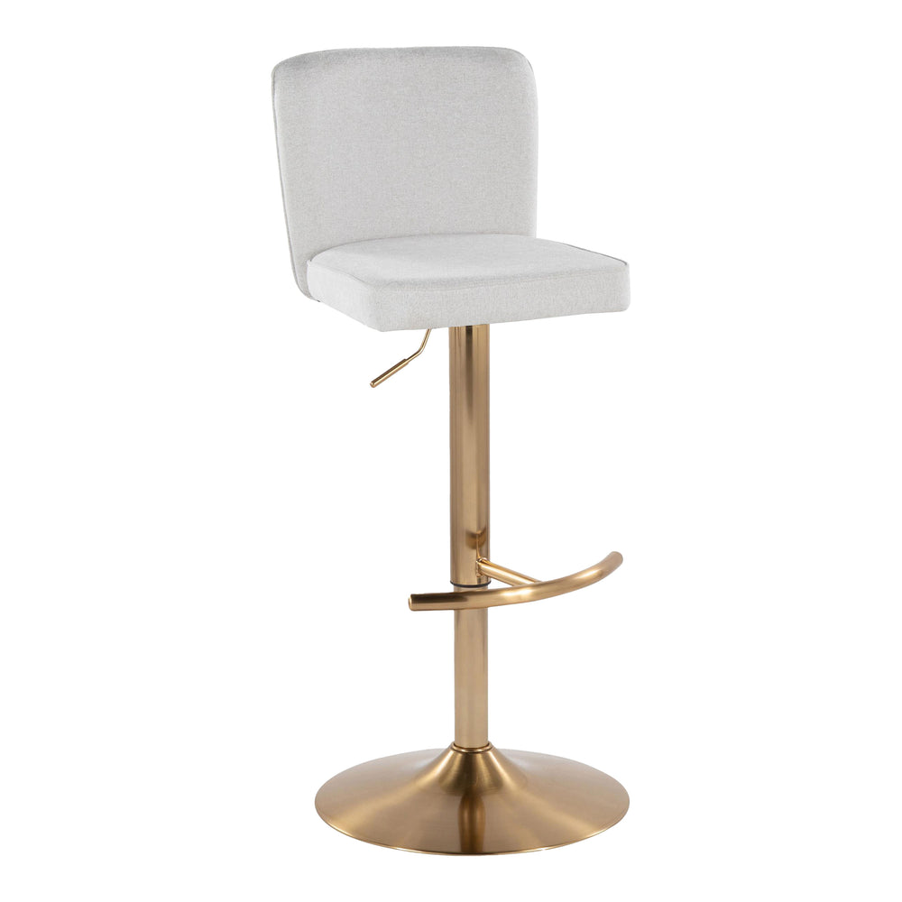 English Elm Henry Contemporary Adjustable Barstools - Set Of 2 With Swivel, Gold Base & White Chevron Upholstery B202S00934