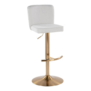 English Elm Henry Contemporary Adjustable Barstools - Set Of 2 With Swivel, Gold Base & White Chevron Upholstery B202S00934