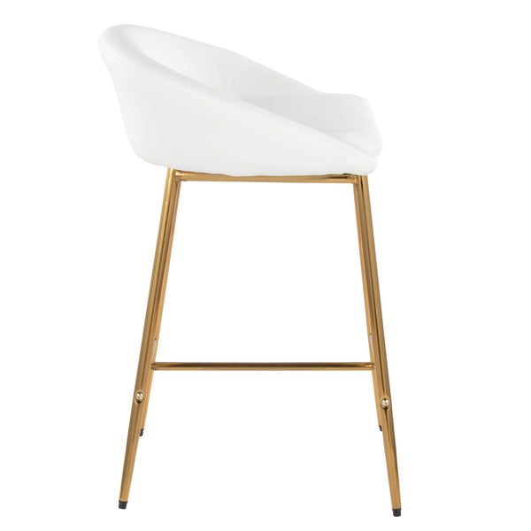 English Elm Matisse Glam 26" Counter Stool Set of 2 — Gold Trestle Base, Curved White Faux Leather Seats, Chic B202P222085