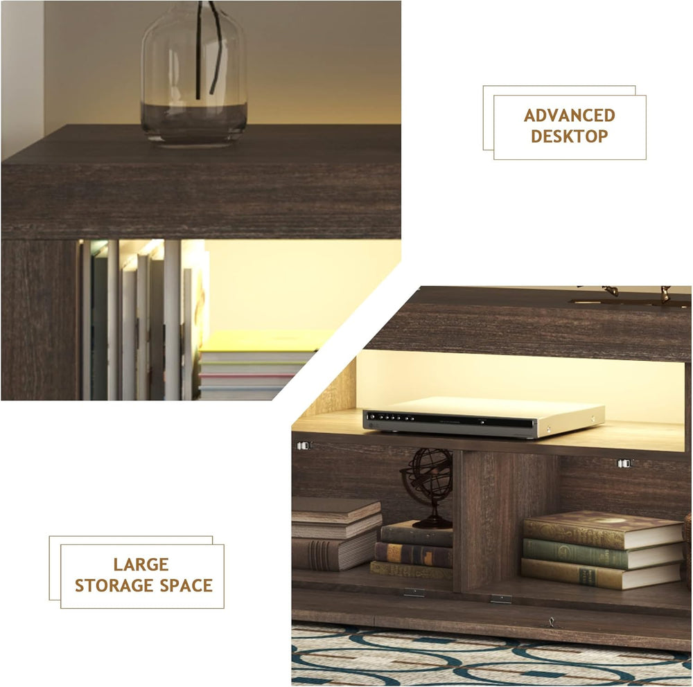 English Elm DFW Modern LED TV Stand with LED RGB Lighting, Farmhouse Brown Console with Large Drawer Storage W2301P308472