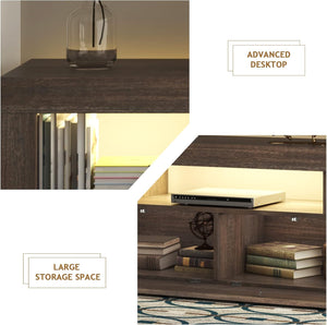 English Elm DFW Modern LED TV Stand with LED RGB Lighting, Farmhouse Brown Console with Large Drawer Storage W2301P308472