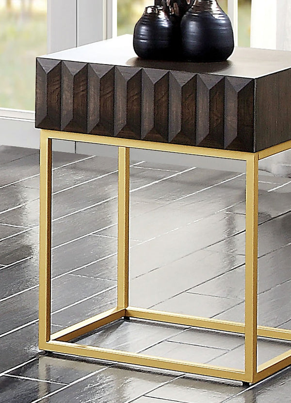 English Elm Contemporary Round Mid‑Century Accent Side Table with Tapered Legs, Solid Wood Build and Compact Design Gold,Walnut 23 L x 22 W x 10 H B2741P359685