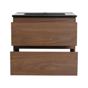 English Elm 24" Wall-Mounted Bathroom Vanity With Black Ceramic Sink & 2 Soft-Close Drawers For Stylish Storage W999S00193
