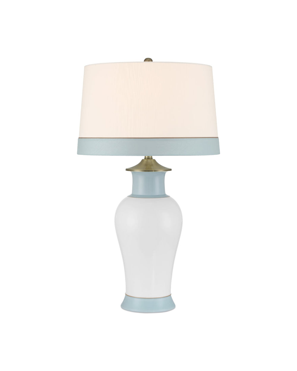 Currey & Company Kora Blue Table Lamp - Elegant White & Pale Blue Stripes, Brass Accents For A Modern Touch Blue Porcelain 6000-1026-currey-company