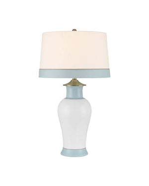 Currey & Company Kora Blue Table Lamp - Elegant White & Pale Blue Stripes, Brass Accents For A Modern Touch Blue Porcelain 6000-1026-currey-company