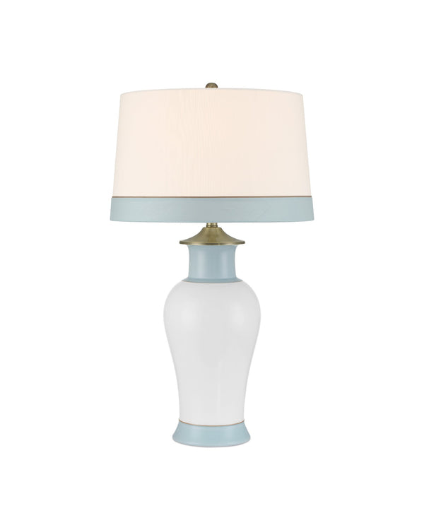 Currey & Company Kora Blue Table Lamp - Elegant White & Pale Blue Stripes, Brass Accents For A Modern Touch Blue Porcelain 6000-1026-currey-company