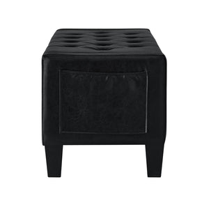 English Elm Ottoman Storage Bench Tufted Linen Upholstered Entryway Seat with Lift Top Shelf Black W2186P465443