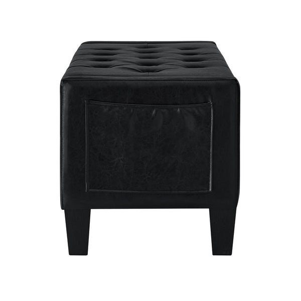 English Elm Ottoman Storage Bench Tufted Linen Upholstered Entryway Seat with Lift Top Shelf Black W2186P465443