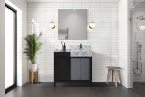 English Elm Black Contemporary Bathroom Vanity Set With Castle Grey Marble Top, Chrome Faucet & 30" Mirror B2731S01350