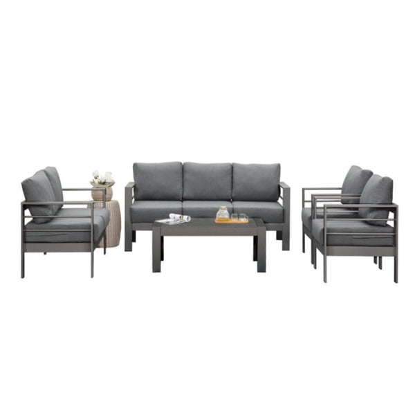 English Elm 5-piece Rust-proof Aluminum Outdoor Sectional Set with Wpc Table for Patio Hosting B082S00088