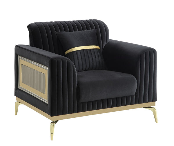 English Elm Antigua Glam 3 Piece Living Room Sofa Set with Plush Cushions and Gold Tone Accents Black+Gold B009S02175