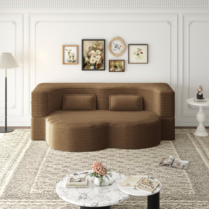 English Elm Modern Full Size Folding Sofa Bed with Plush Corduroy, 2 Pillows, 15" Foam Mattress, No Assembly Required Camel W1885P347081