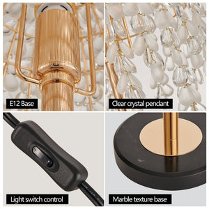 English Elm 19"(H) Vintage Crystal Table Lamp – Waterfall Design With Teardrop Beads & Marble Base For Elegance W2312P368717