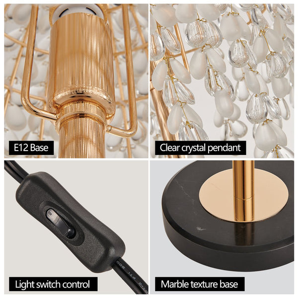 English Elm 19"(H) Vintage Crystal Table Lamp – Waterfall Design With Teardrop Beads & Marble Base For Elegance W2312P368717