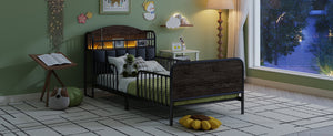 English Elm Twin Solid Wood Platform Bed with Guardrail for Kids, Low-Profile Sturdy Pine Frame, Safe Sleep Solution Black 43.7 L x 16.93 W x 9.65 H W2593P337436