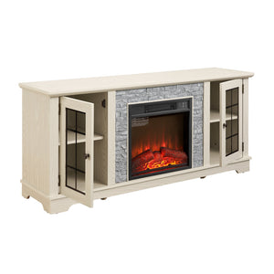 English Elm 58" Modern TV Stand with 18" Electric Fireplace, Faux Stone Mantel, Ample Storage & Cable Management for Living Room Comfort and Style White W2275S00025