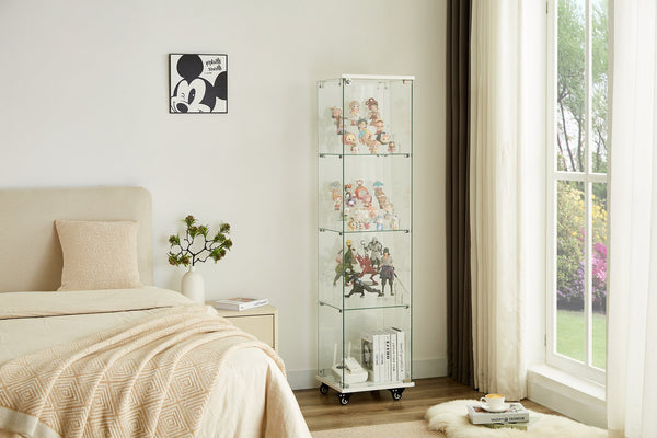 English Elm 4 Tier Glass Display Cabinet - Lockable, Mobile Showcase With 3 Acrylic Shelves For Home Or Office Decor W1668P241903