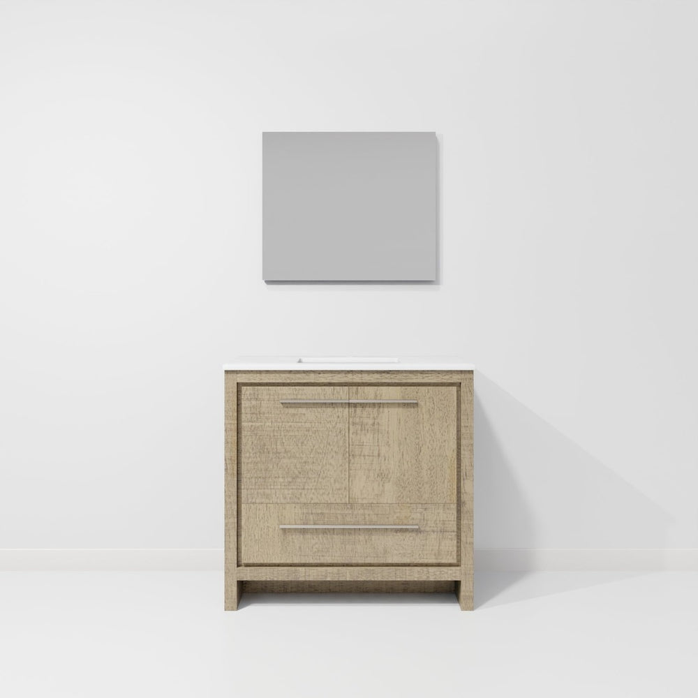 English Elm Rustic Acacia Bath Vanity With White Quartz Top, Soft-Close Storage, And Matching Mirror Included B2731S01390-GIGA