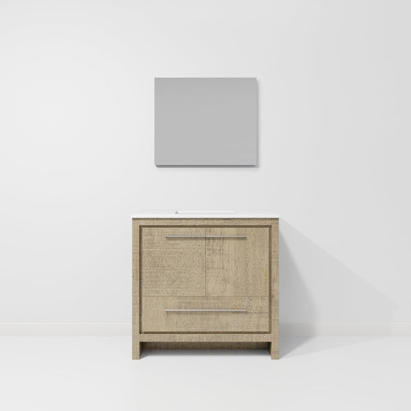 English Elm Rustic Acacia Bath Vanity With White Quartz Top, Soft-Close Storage, And Matching Mirror Included B2731S01390-GIGA