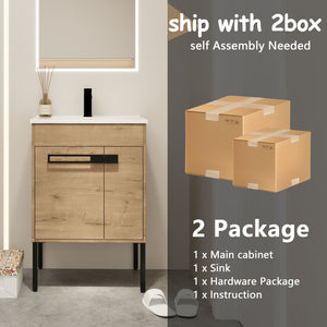 English Elm 24 24 Inch Bathroom Vanity with Ceramic Sink, Freestanding or Wall-Mount, Soft-Close Doors, Storage W999S00076
