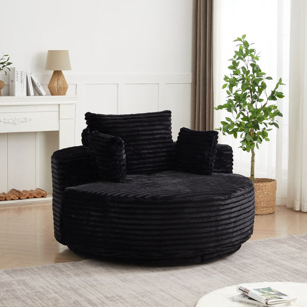 English Elm 55''l 55'l Faux Rabbit Fur Barrel Swivel Chair Cozy 360 Rotation Lounge Seat for Bedroom Black W834S00597