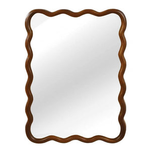 English Elm Black Walnut Solid Wood Wavy Round Mirror Sculptural Bohemian Wall Accent 30 Inch W2203P455235