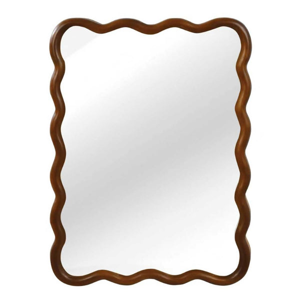 English Elm Black Walnut Solid Wood Wavy Round Mirror Sculptural Bohemian Wall Accent 30 Inch W2203P455235